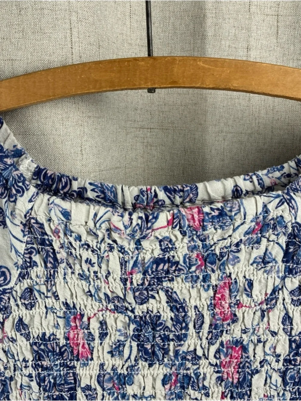 Old Navy Girls Floral Peasant Dress White Blue Pink Boho Prairie Cottage S 6-7